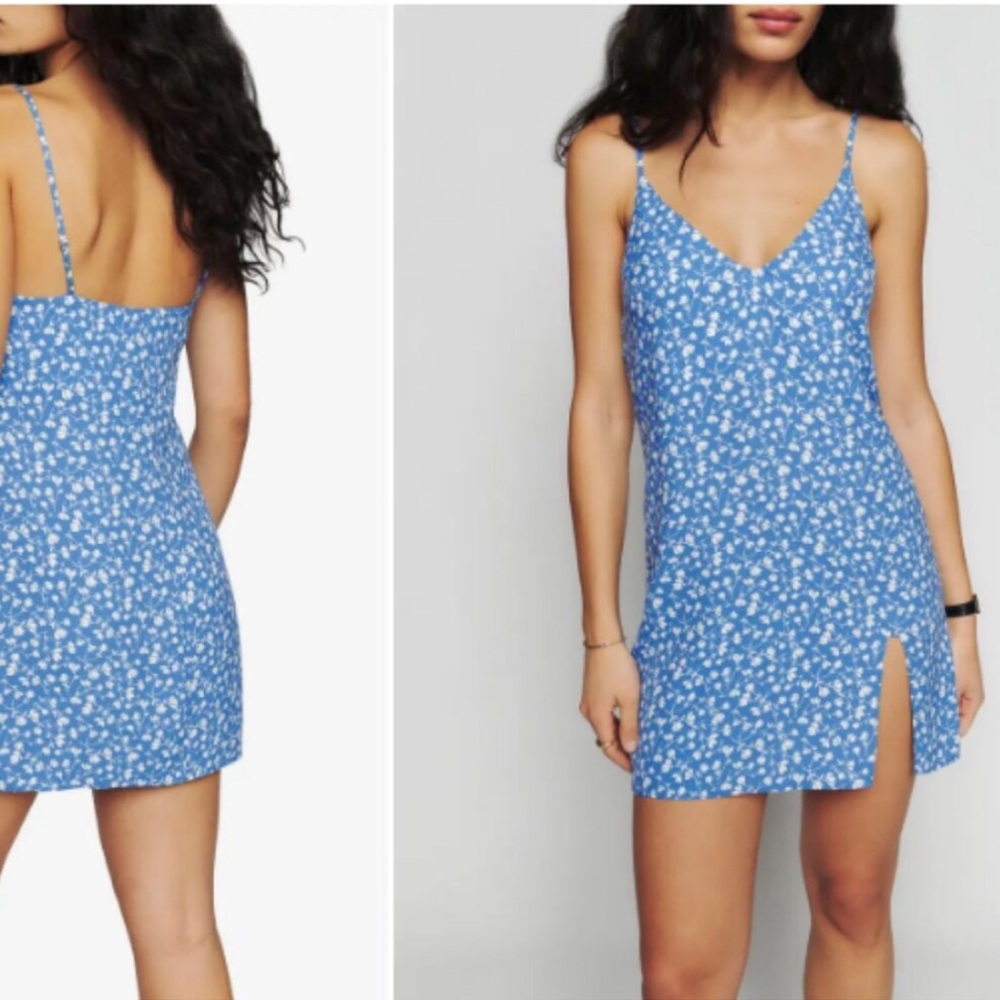 Reformation Blue and White Floral Dress